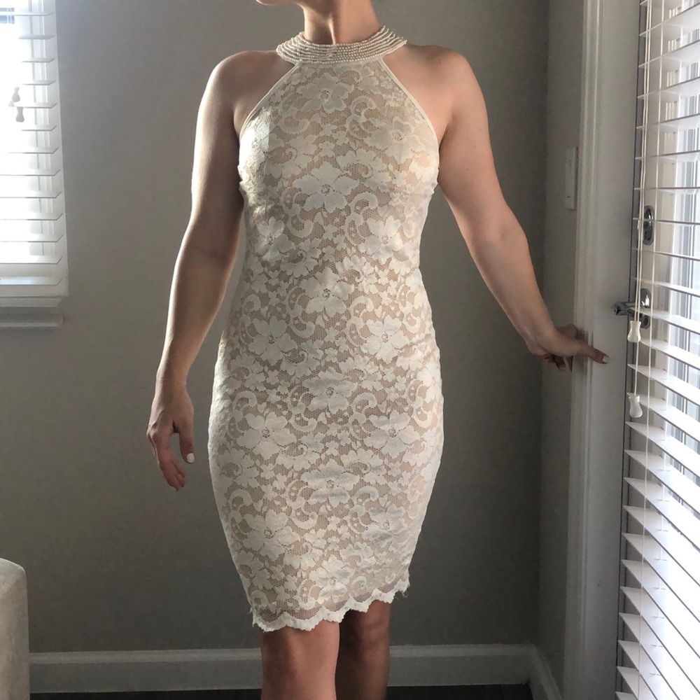 Ivory Lace Halter Midi Dress